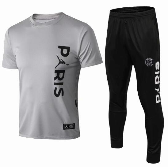 PSG 2018/19 Light Grey T-Shirt + Pants Training Suit - Click Image to Close